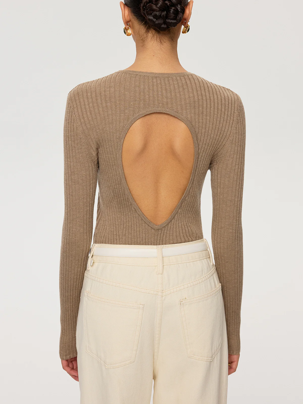 Ribbed Cut-Out Back Wool Blend Sweater - Image 6