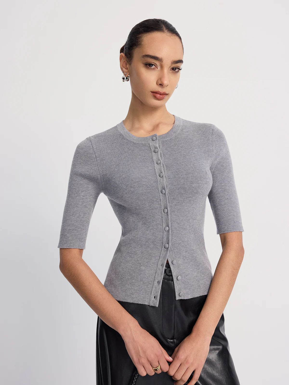 Ribbed Half-Sleeve Knit Top - Image 2