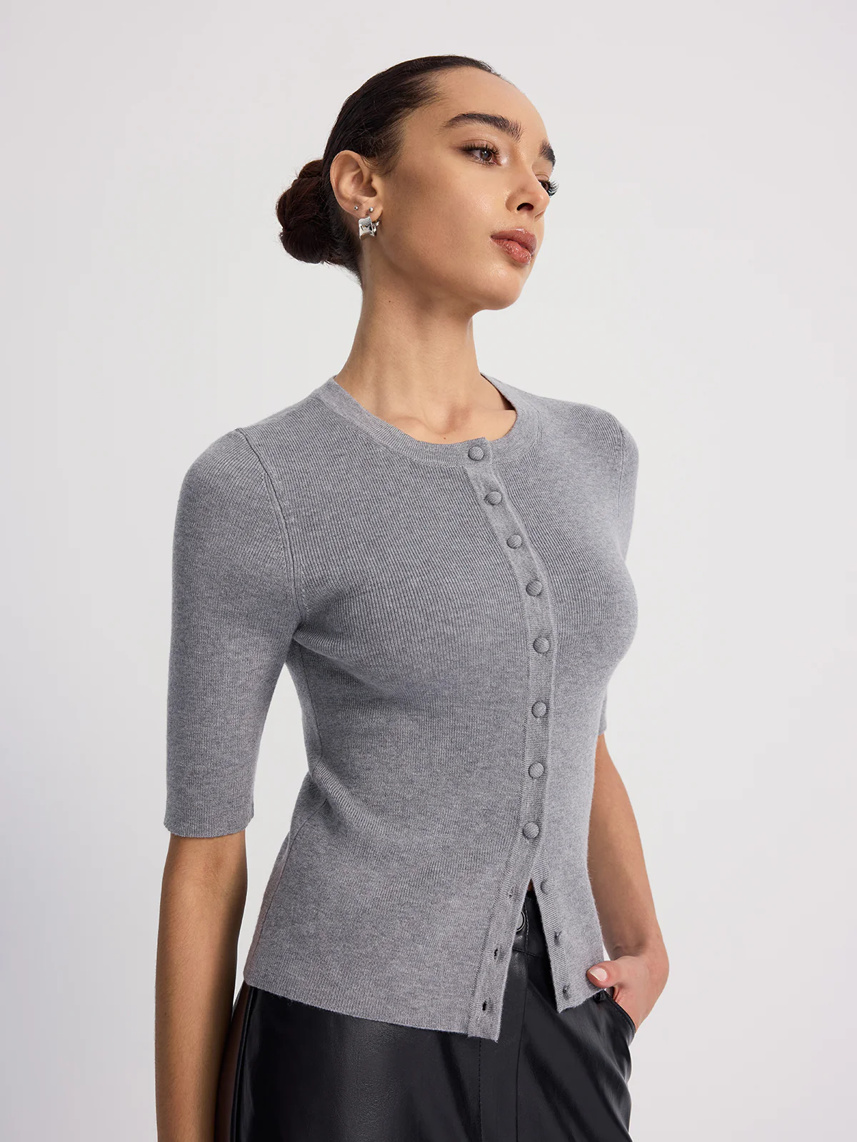 Ribbed Half-Sleeve Knit Top - Image 5