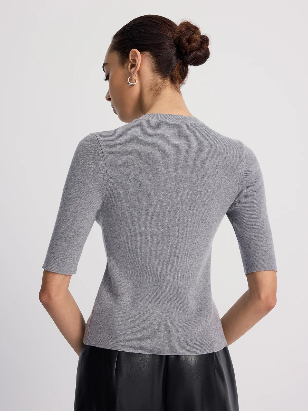 Ribbed Half-Sleeve Knit Top - Image 6