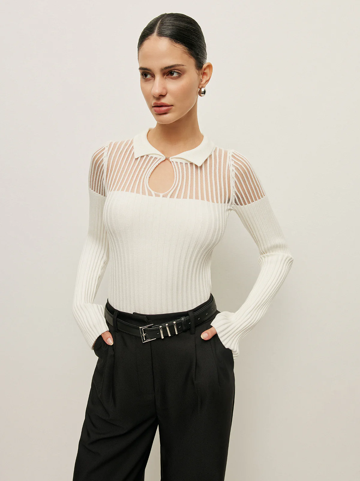 Ribbed Keyhole Collar Top - Image 3