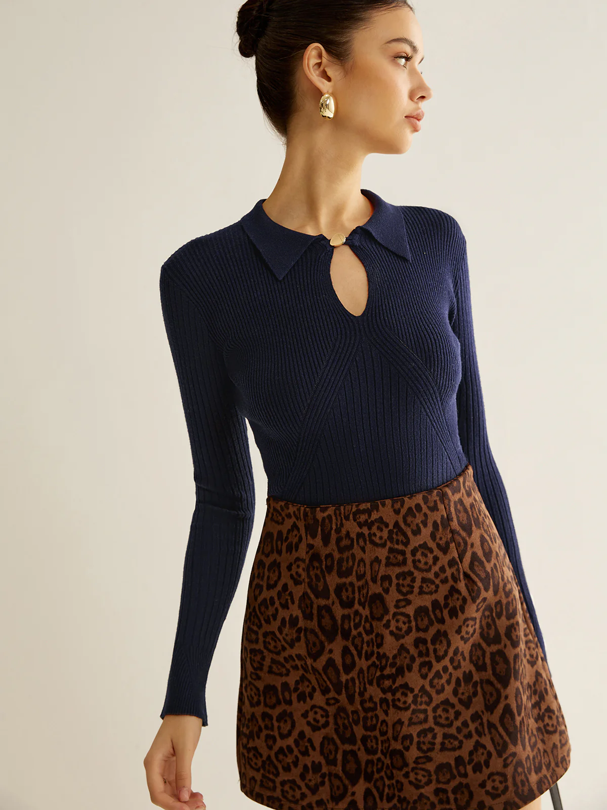 Ribbed Keyhole Neckline Polo Sweater - Image 3