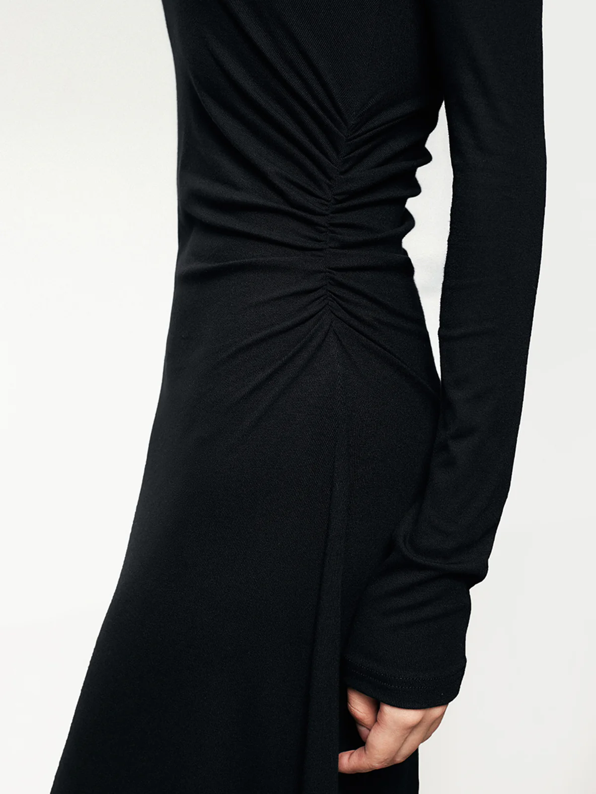 Ribbed Knit Asymmetric Long Sleeve Bodycon Long Dress - Image 5