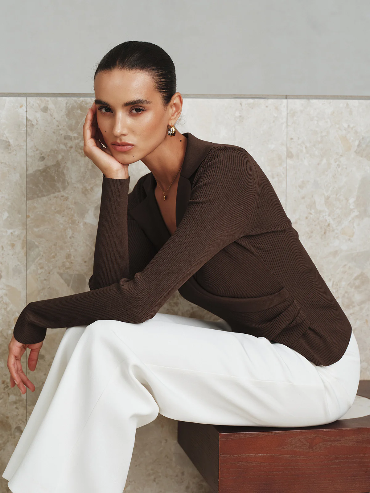 Ribbed Knit Collared Top - Image 5