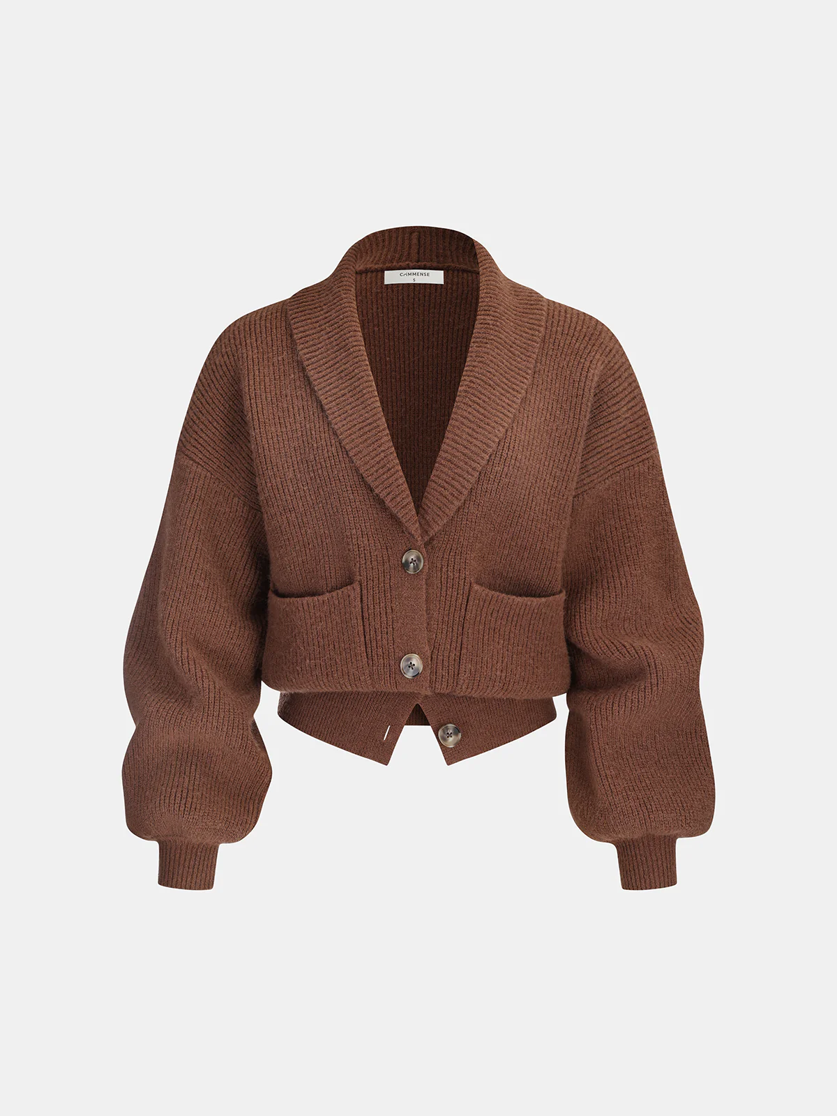 Ribbed Knit Cropped Shawl Collar Cardigan