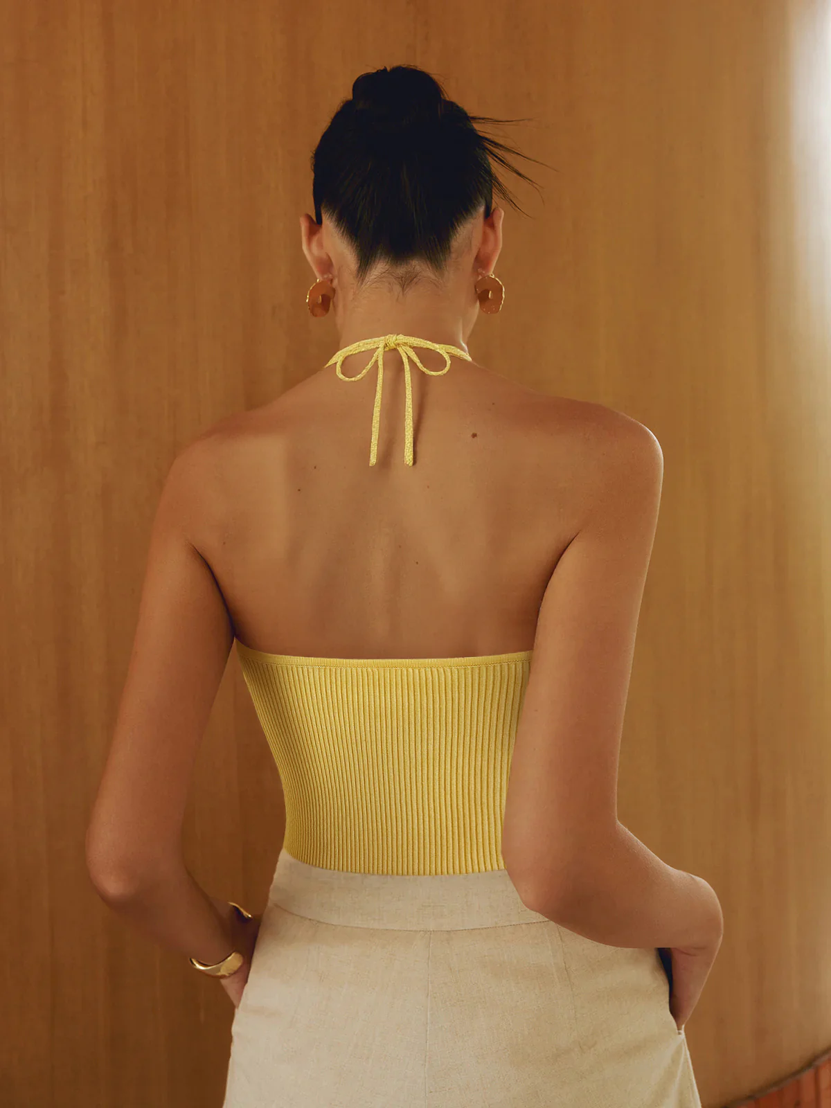 Ribbed Knit Halter Crop Top - Image 3