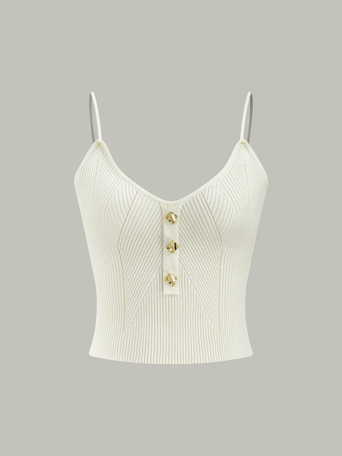 Ribbed Knit Metal Button Cami Top - Image 5