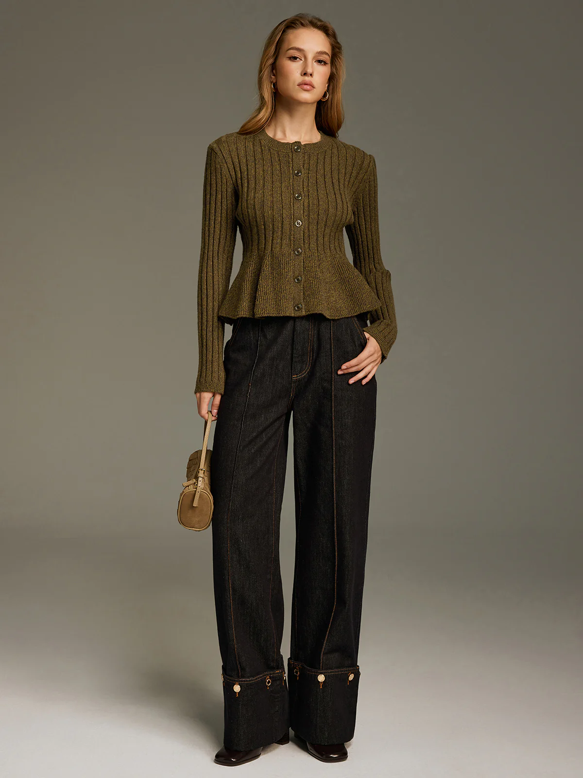Ribbed Knit Peplum Cardigan - Image 2