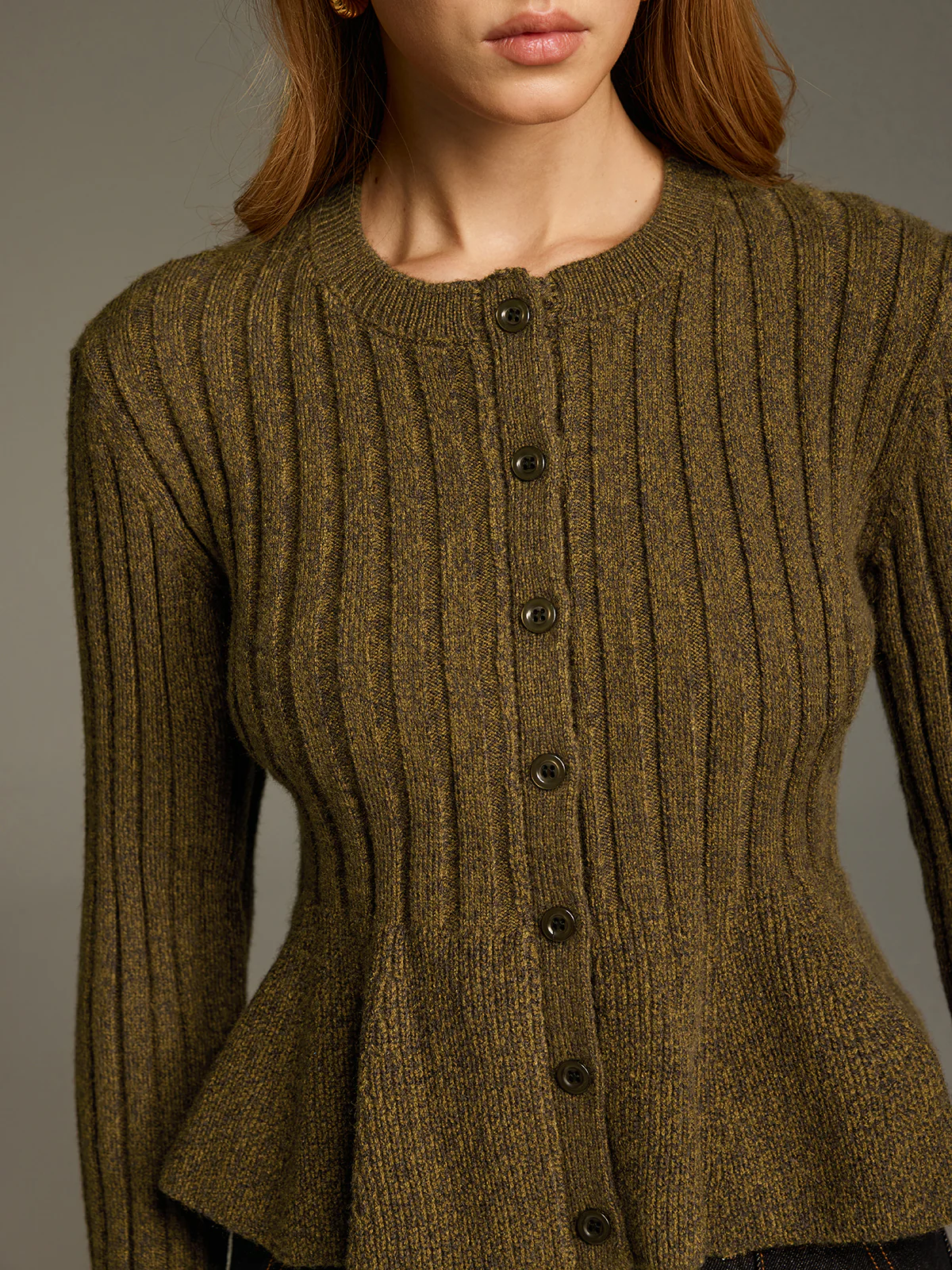 Ribbed Knit Peplum Cardigan - Image 4