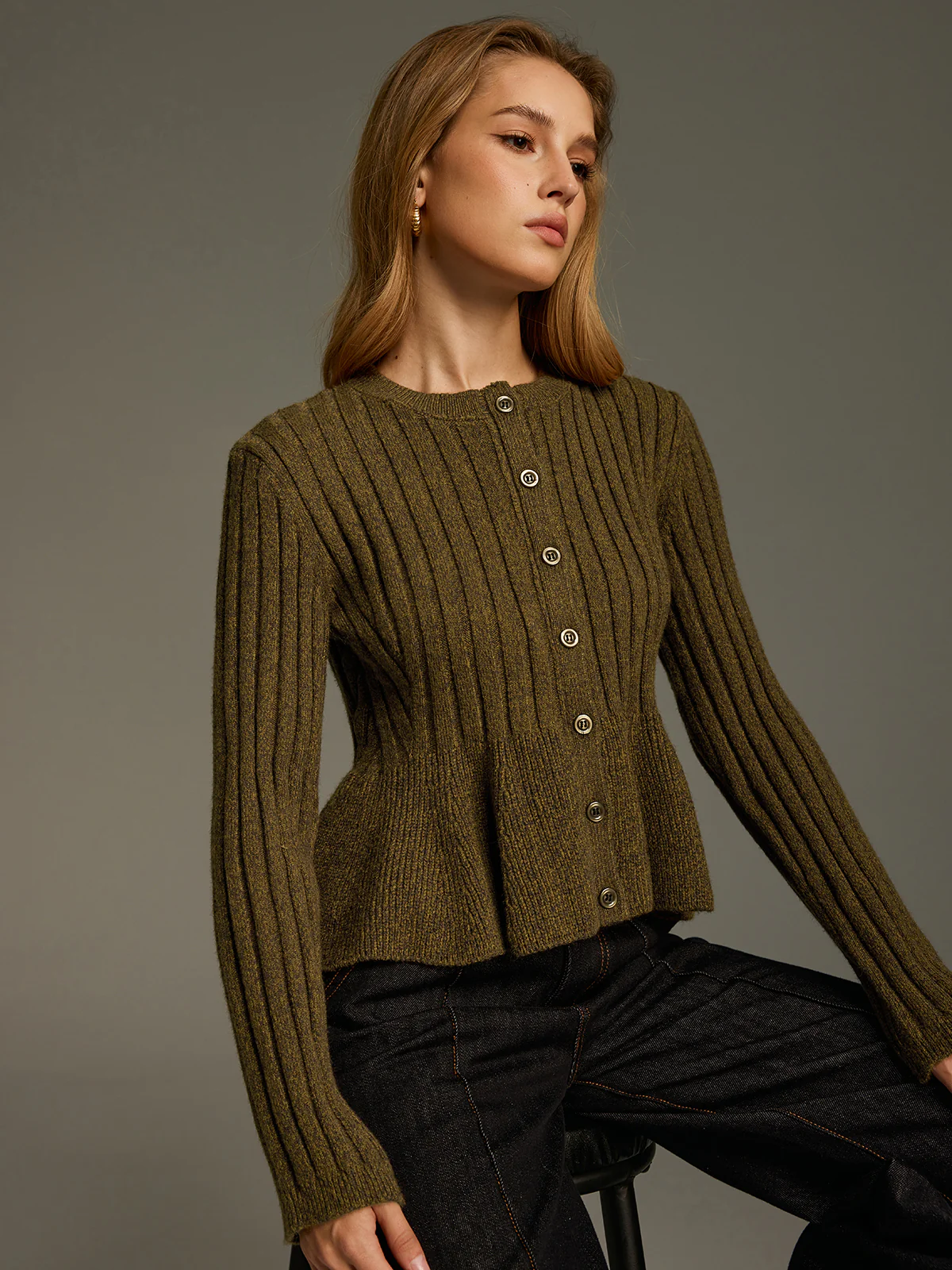 Ribbed Knit Peplum Cardigan - Image 6
