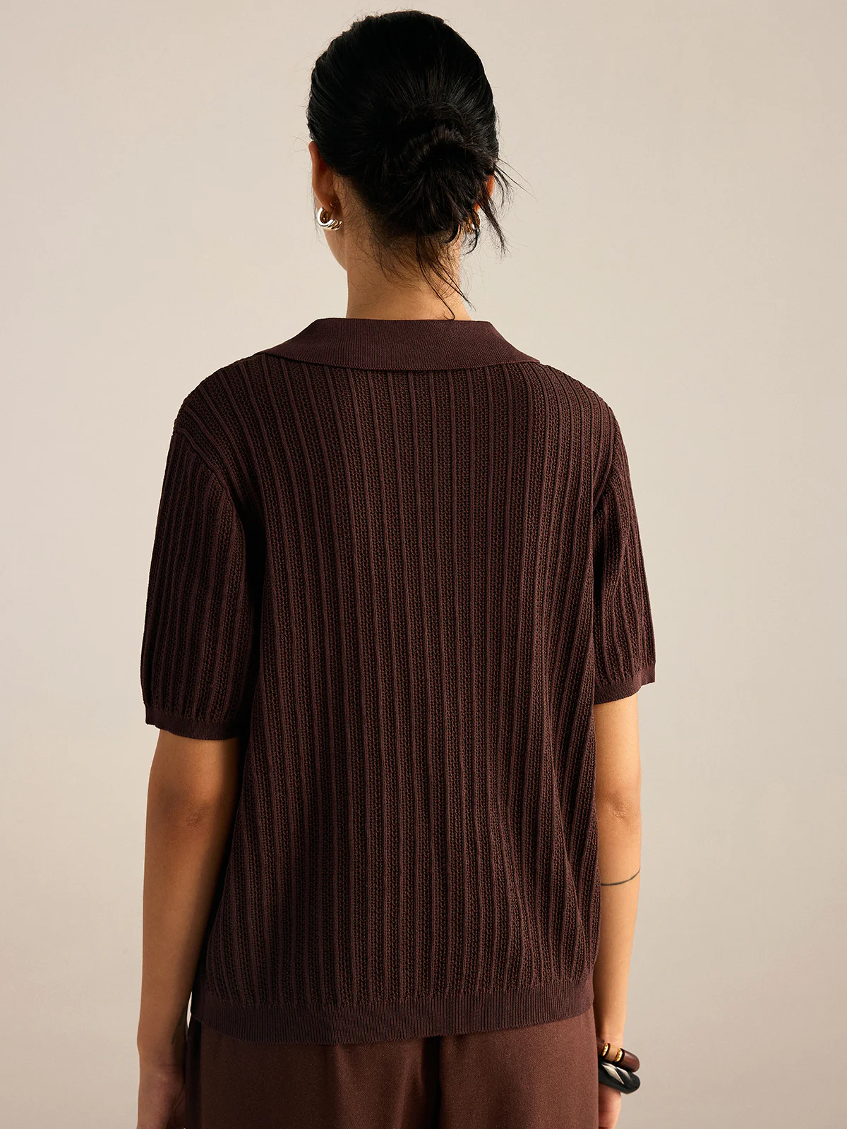 Ribbed Knit Polo-Collar Cardigan - Image 5