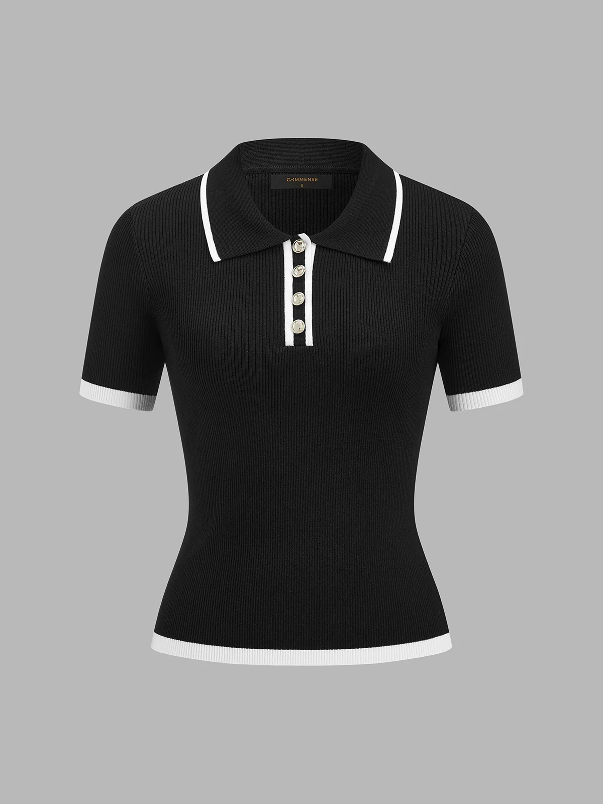 Ribbed Knit Short Sleeve Polo Top - Image 7
