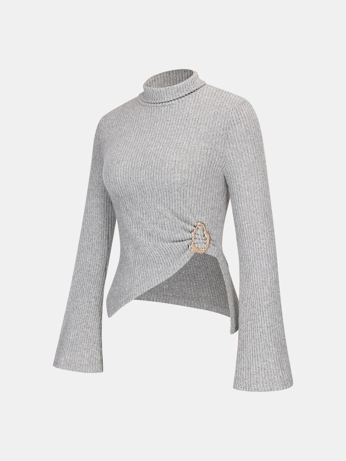 Ribbed Knit Top and Flared Pants Set - Image 2