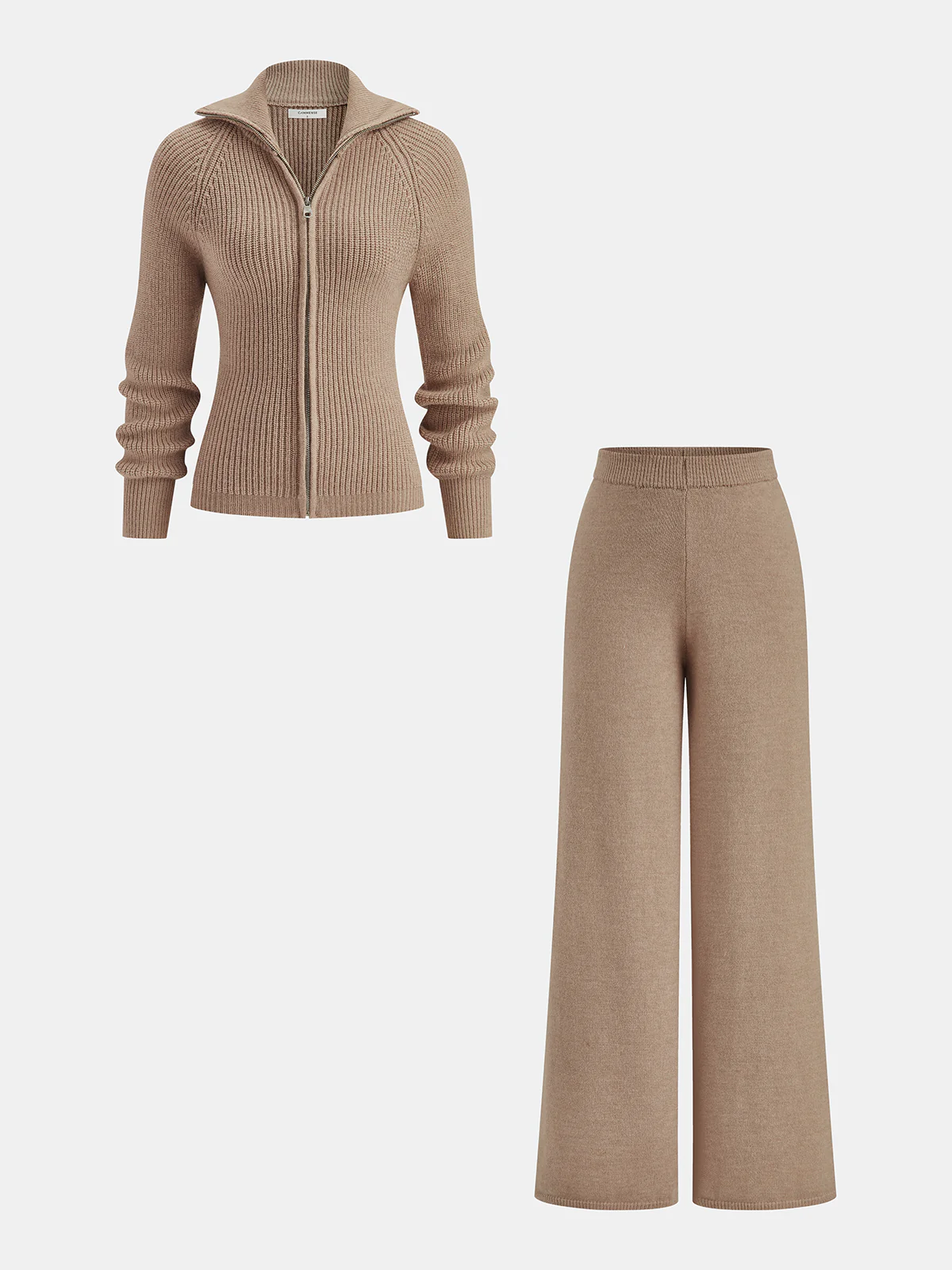 Ribbed Knit Zip-Up Jacket & Pants Set