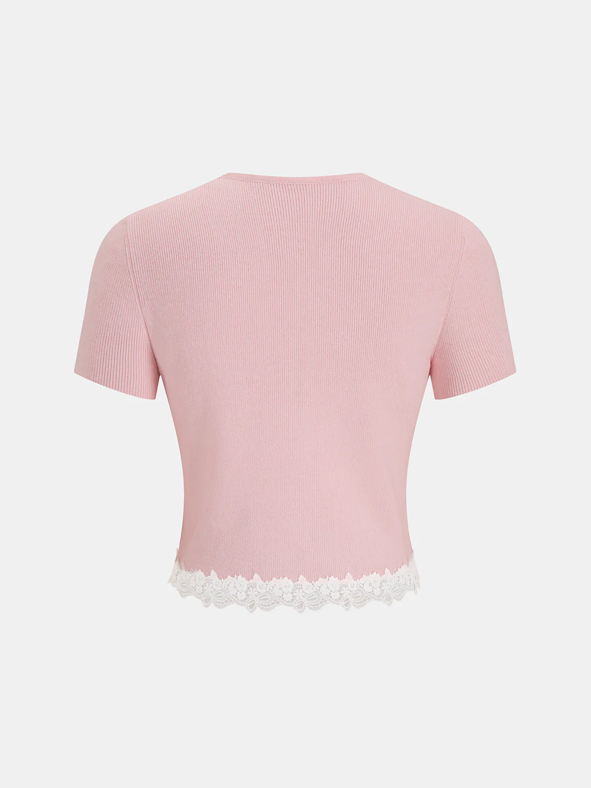 Ribbed Lace-Trim Short-Sleeve Cardigan - Image 2