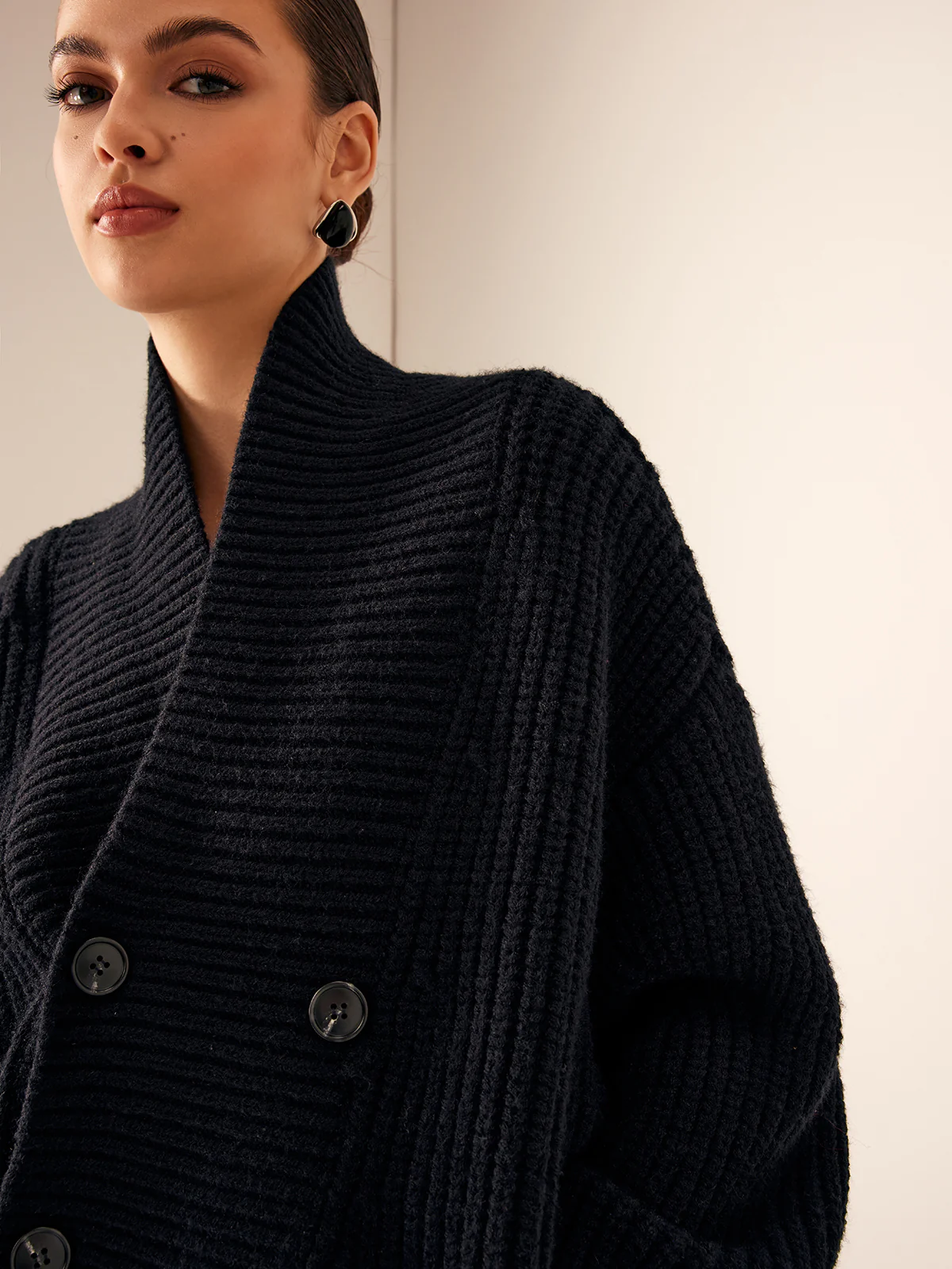 Ribbed Lapel Button Knit Outerwear - Image 7