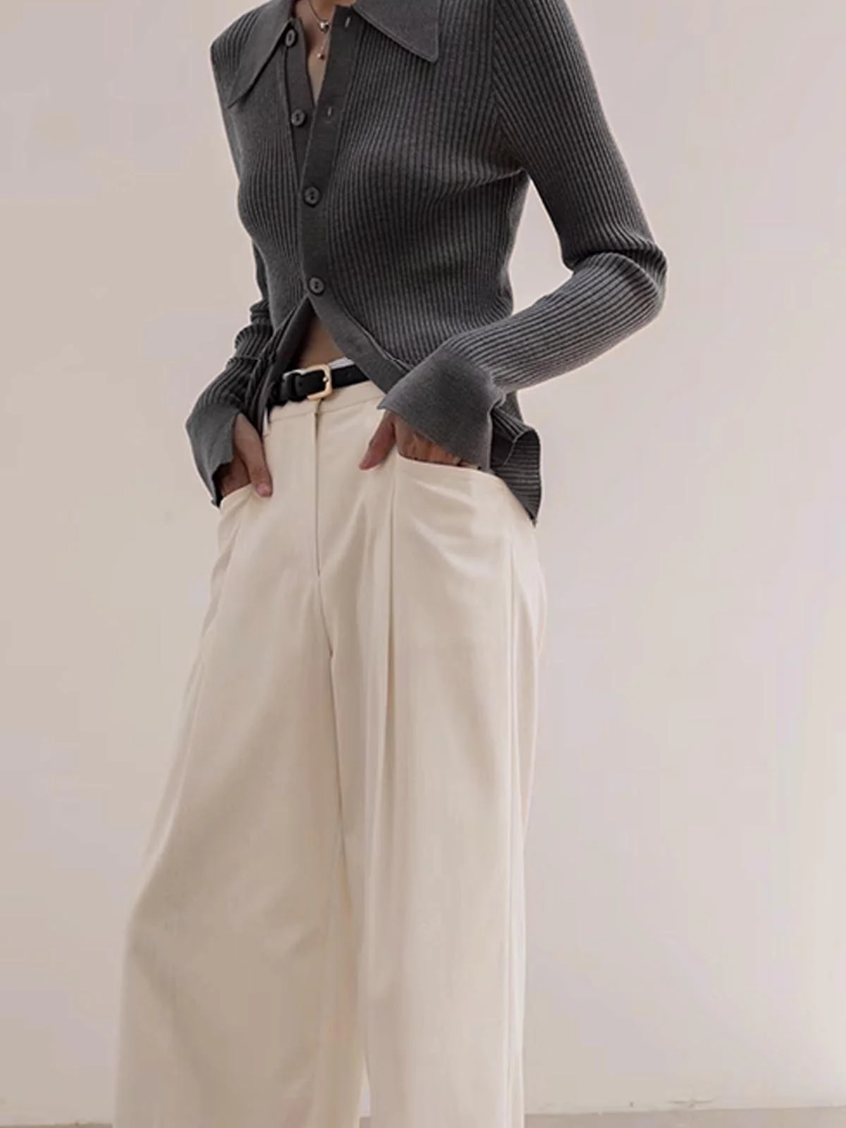 Ribbed Lapel Slim Cardigan - Image 5