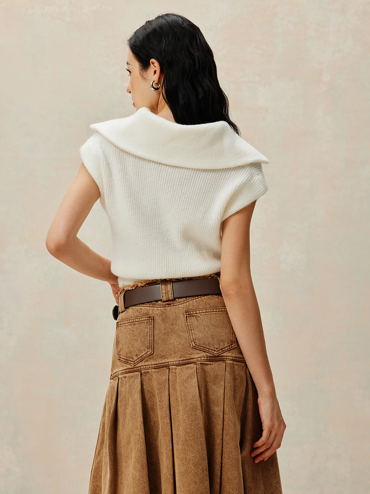 Ribbed Lapel Zipper Sweater Vest - Image 4