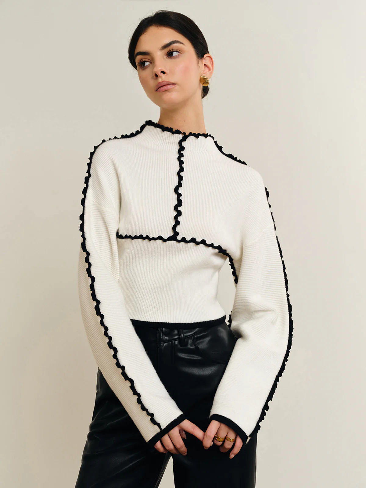 Ribbed Lettuce Trim Knit Top - Image 3