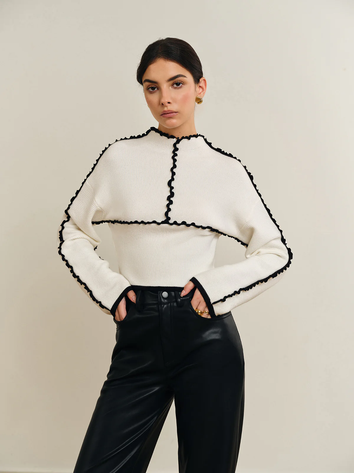 Ribbed Lettuce Trim Knit Top - Image 5