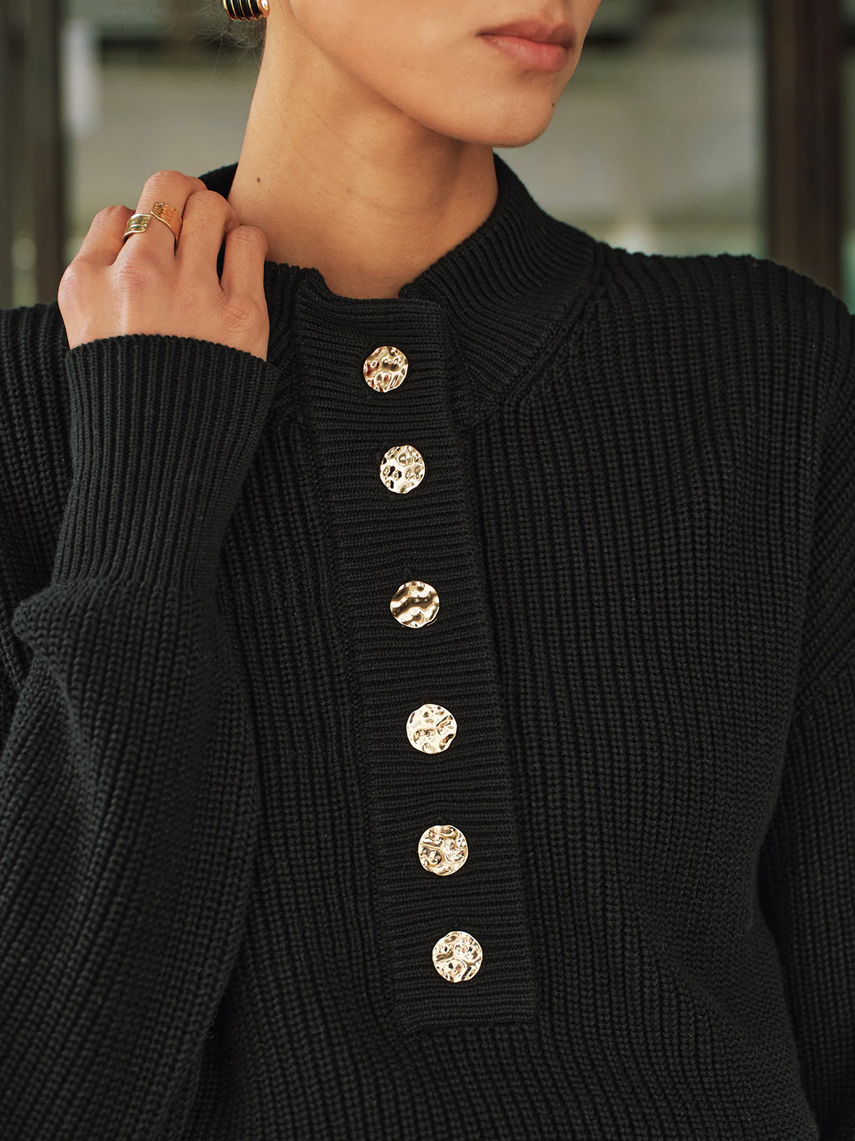 Ribbed Metal Button Sweater - Image 2