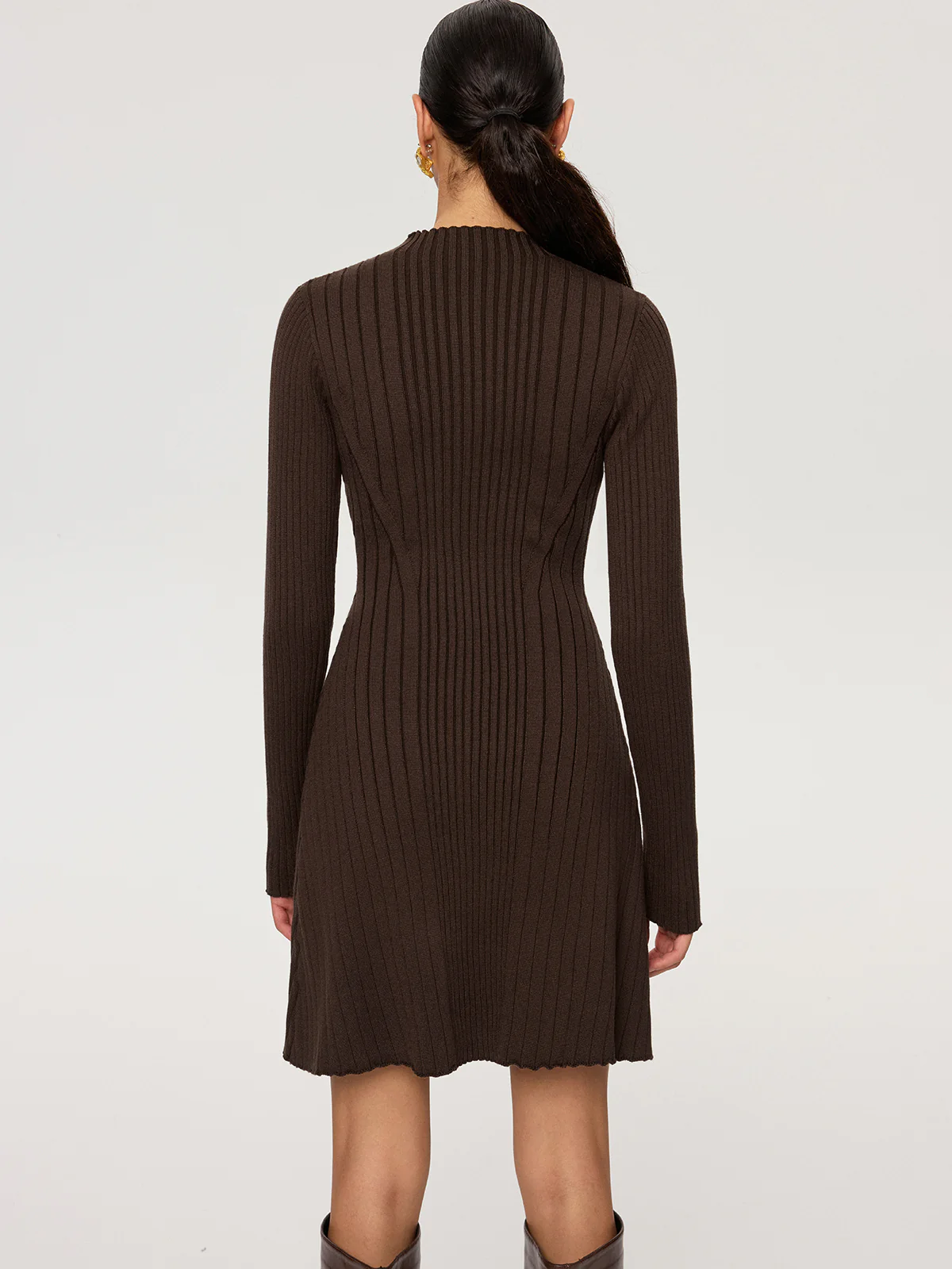 Ribbed Mock Neck Long Sleeve Knit Dress - Image 6