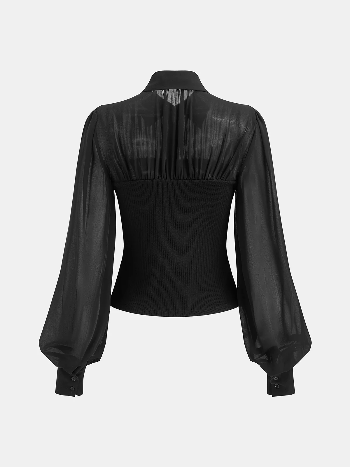 Ribbed Panel Semi-Sheer Long-Sleeve Shirt - Image 3