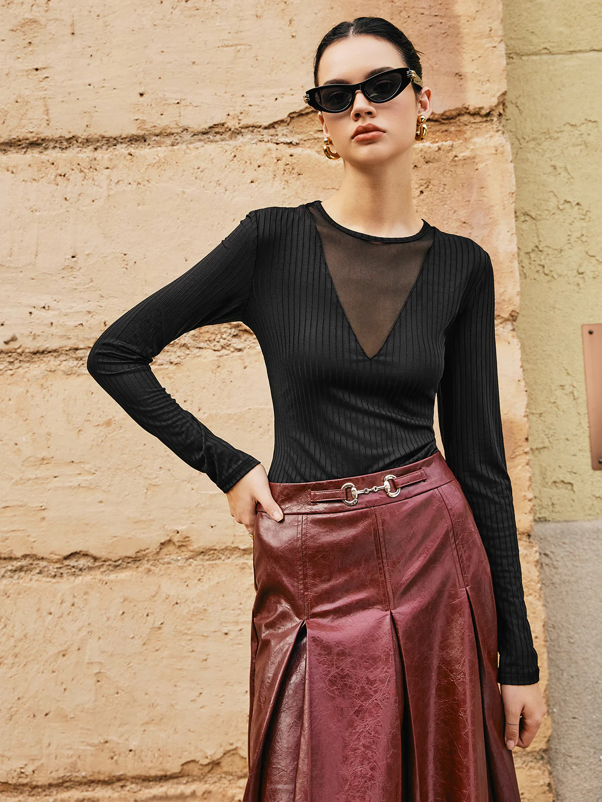 Ribbed Panel Sheer T-Shirt - Image 4