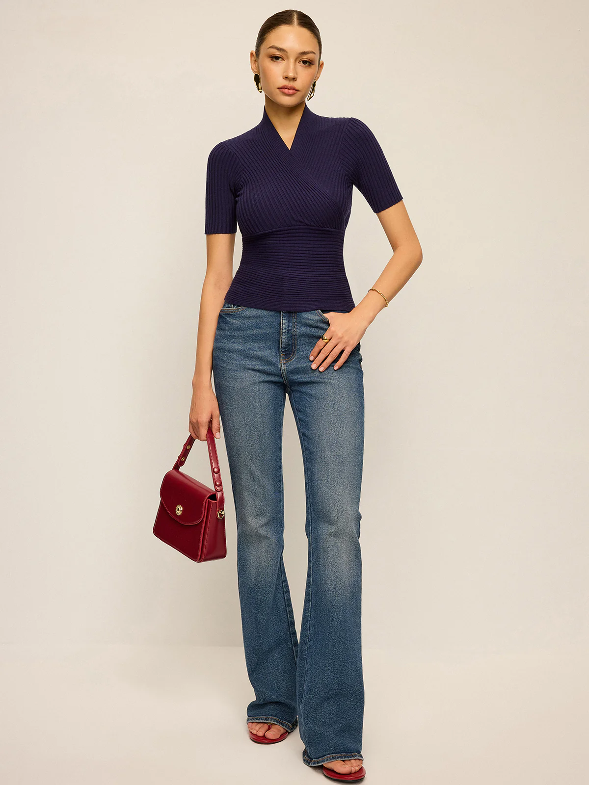 Ribbed Short-Sleeve Knit Top - Image 5