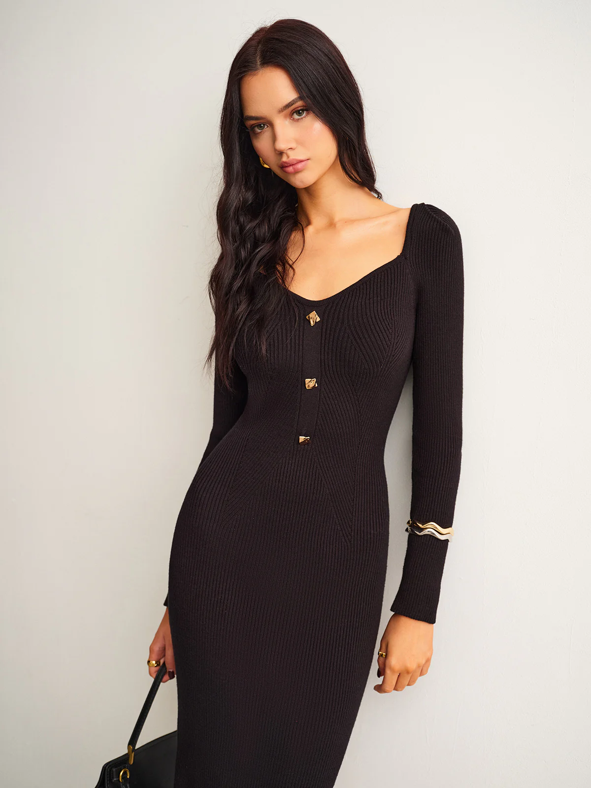 Ribbed Slim Sweater Midi Dress - Image 3