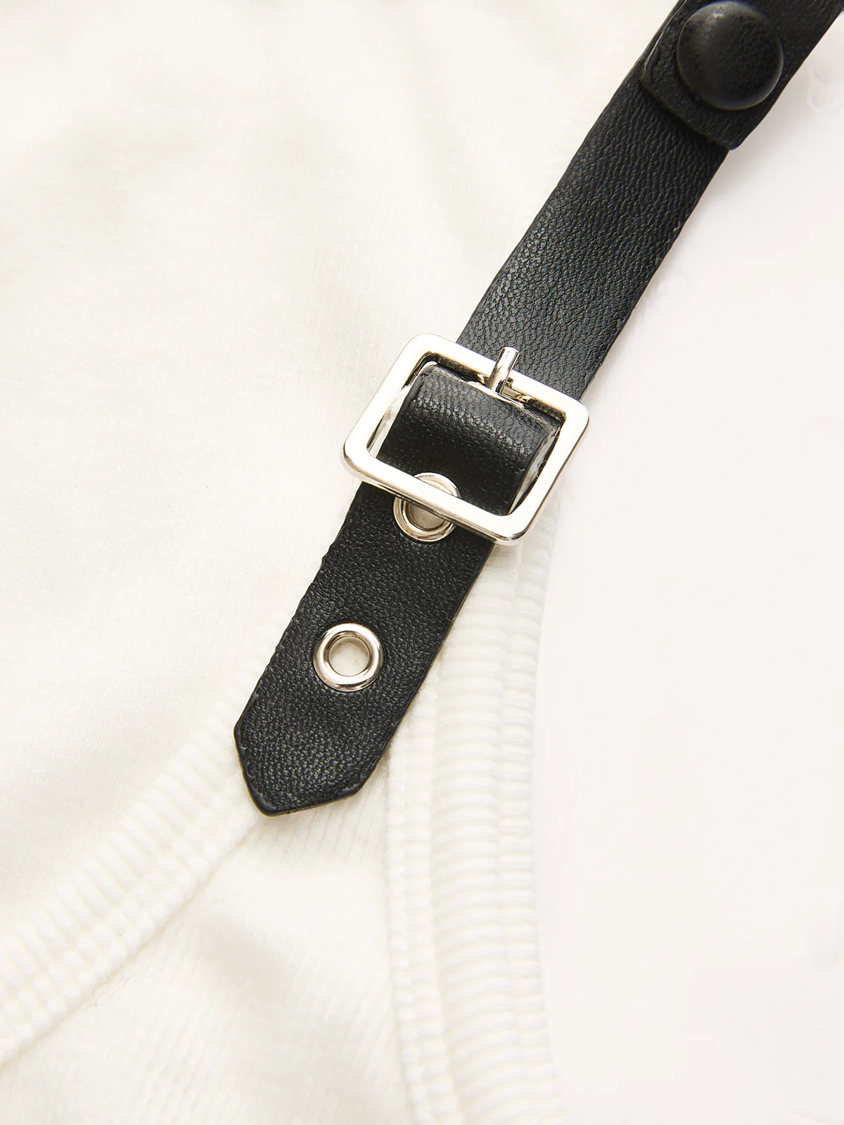 Ribbed Stretchy Faux Leather Buckle Vintage Tank Top - Image 10