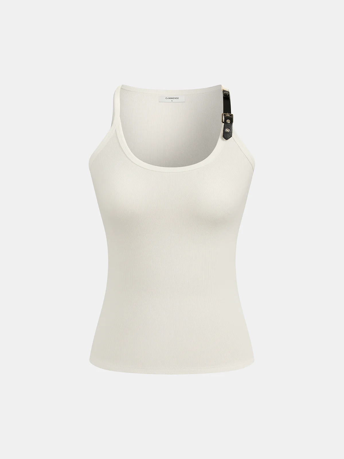 Ribbed Stretchy Faux Leather Buckle Vintage Tank Top - Image 7