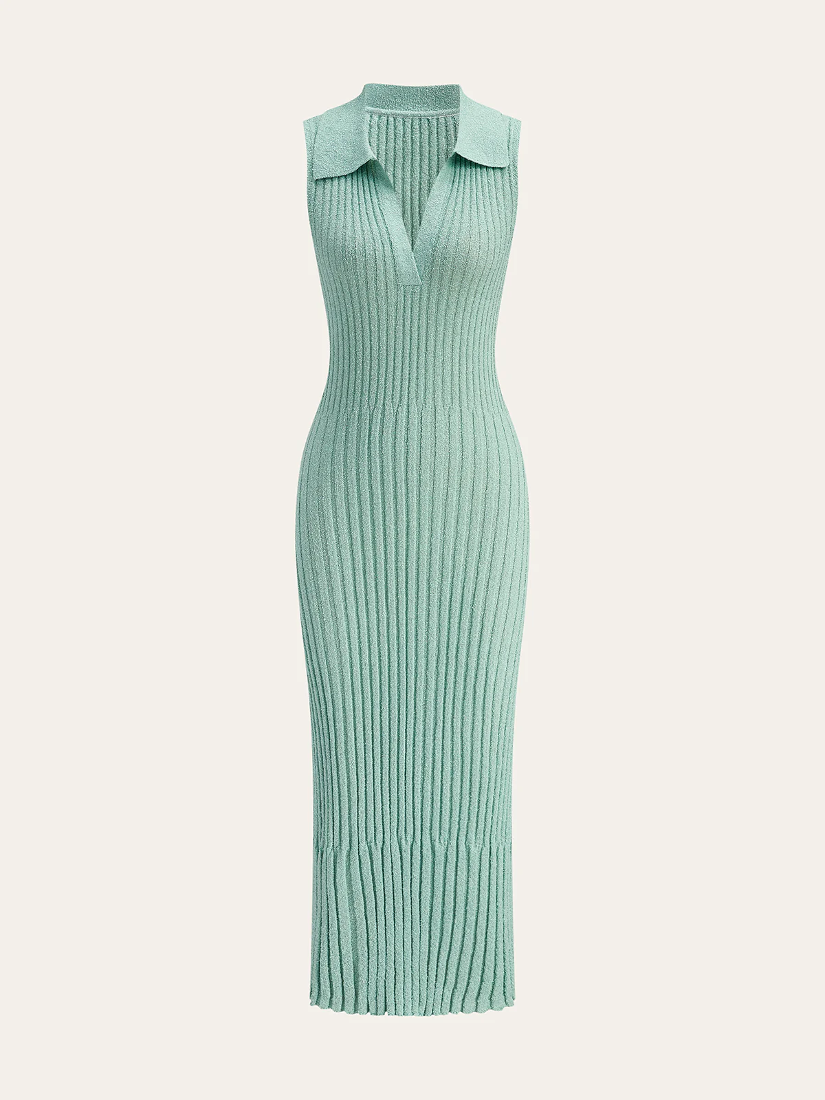 Ribbed Textured Knit Midi Dress with Polo Collar - Image 2