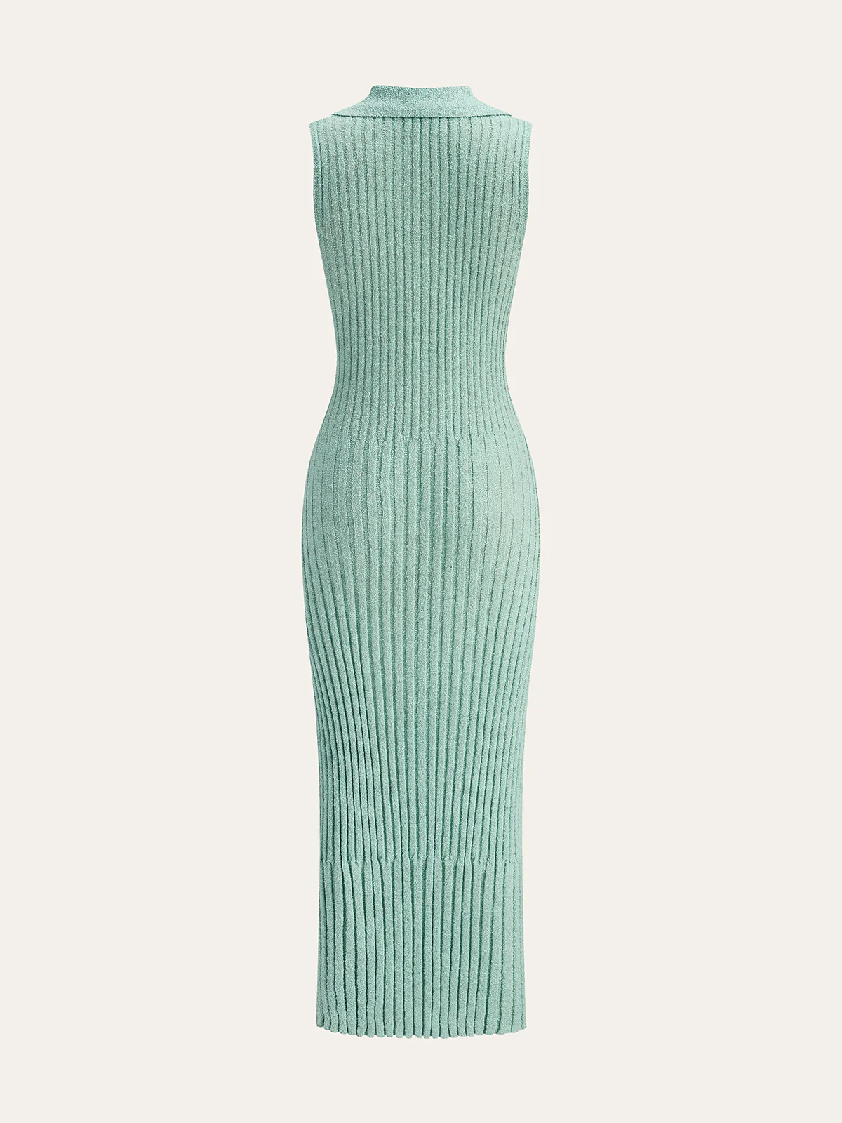 Ribbed Textured Knit Midi Dress with Polo Collar - Image 3