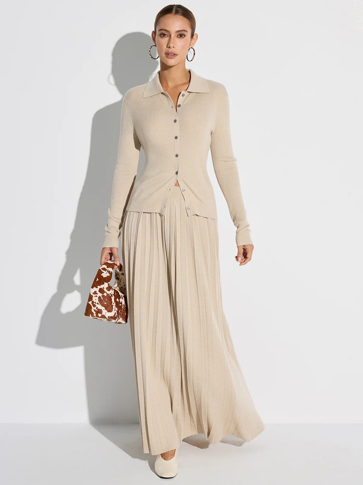 Ribbed Wool Blend Polo Collar Cardigan - Image 2