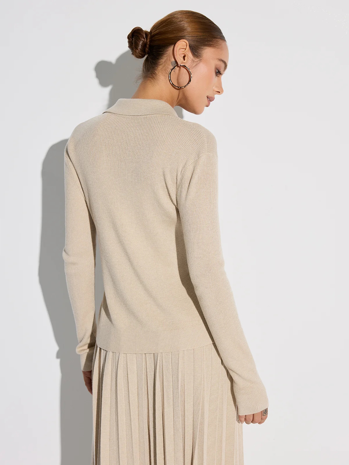 Ribbed Wool Blend Polo Collar Cardigan - Image 4