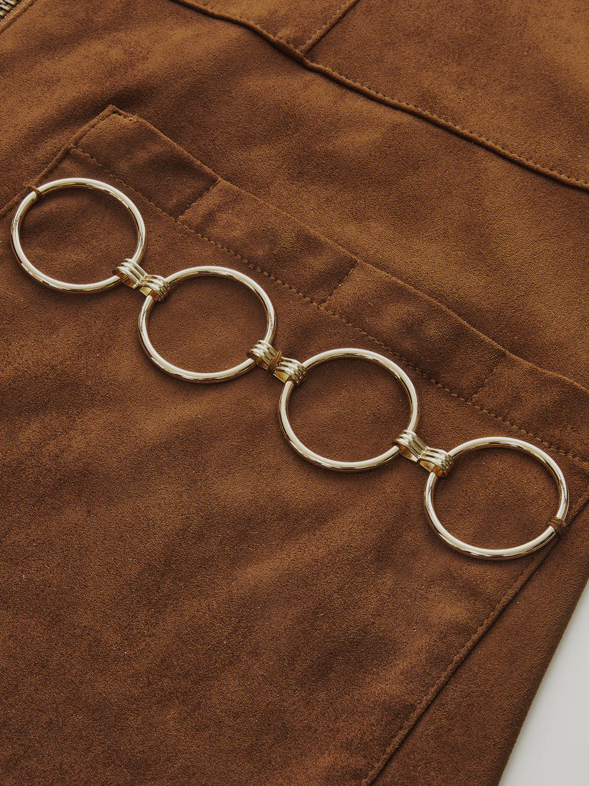 Ring Detail Suede Effect Zip-Front Mini Dress - Image 5