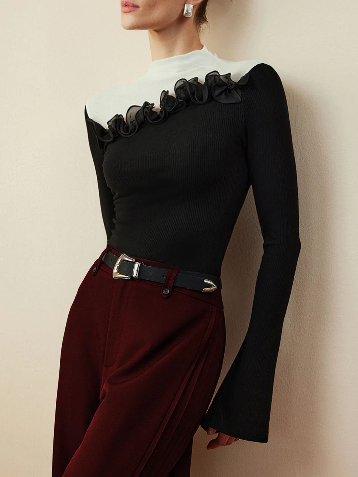 Romance Stand Collar Ruffle T-Shirt - Image 2