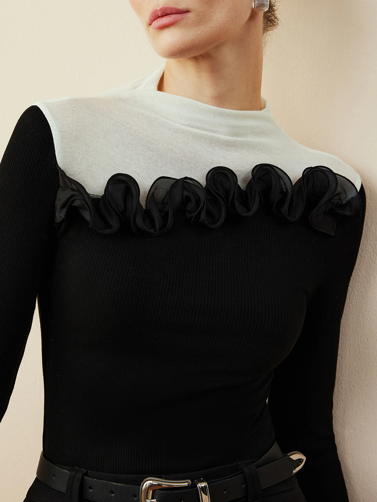 Romance Stand Collar Ruffle T-Shirt - Image 4