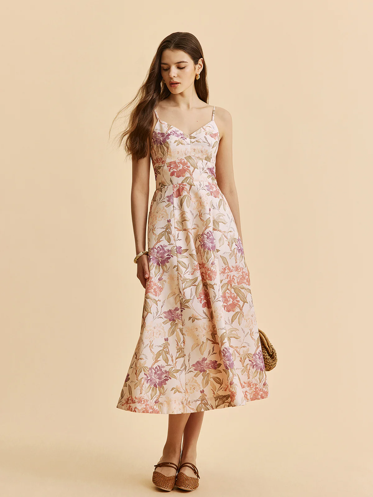 Romantic Floral A-Line V-Neck Cami Dress - Image 2