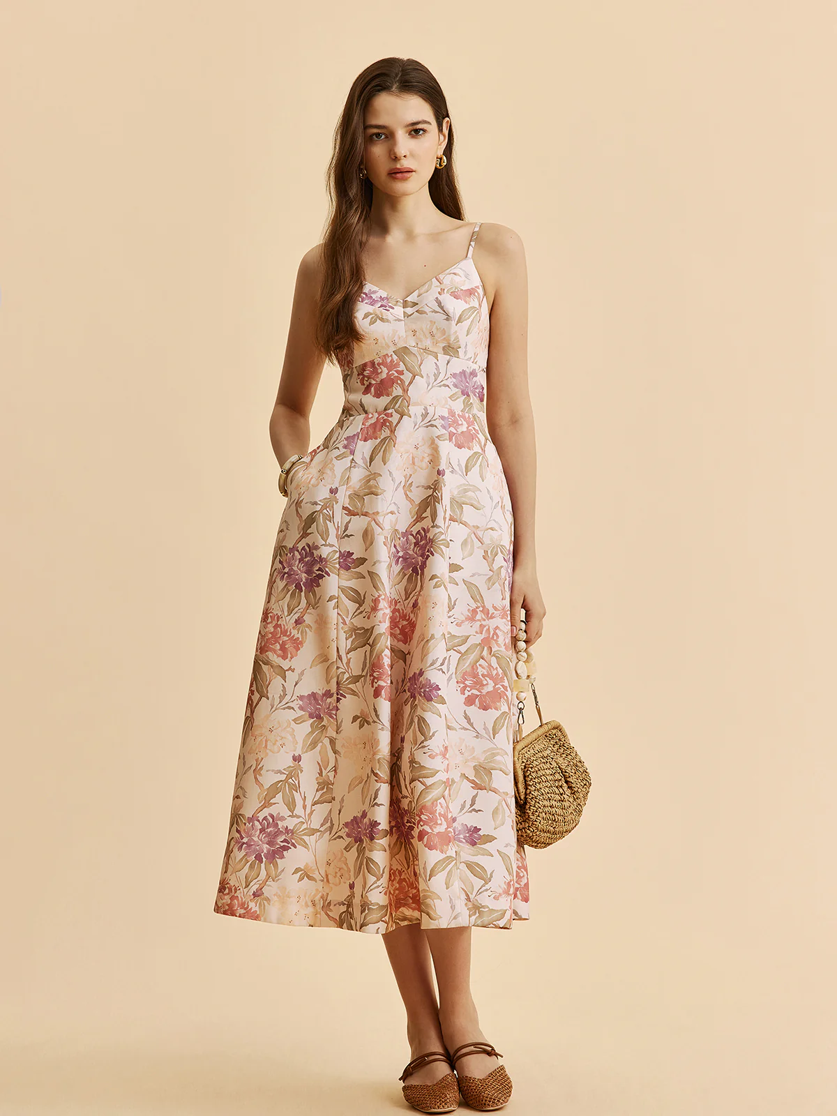 Romantic Floral A-Line V-Neck Cami Dress - Image 3