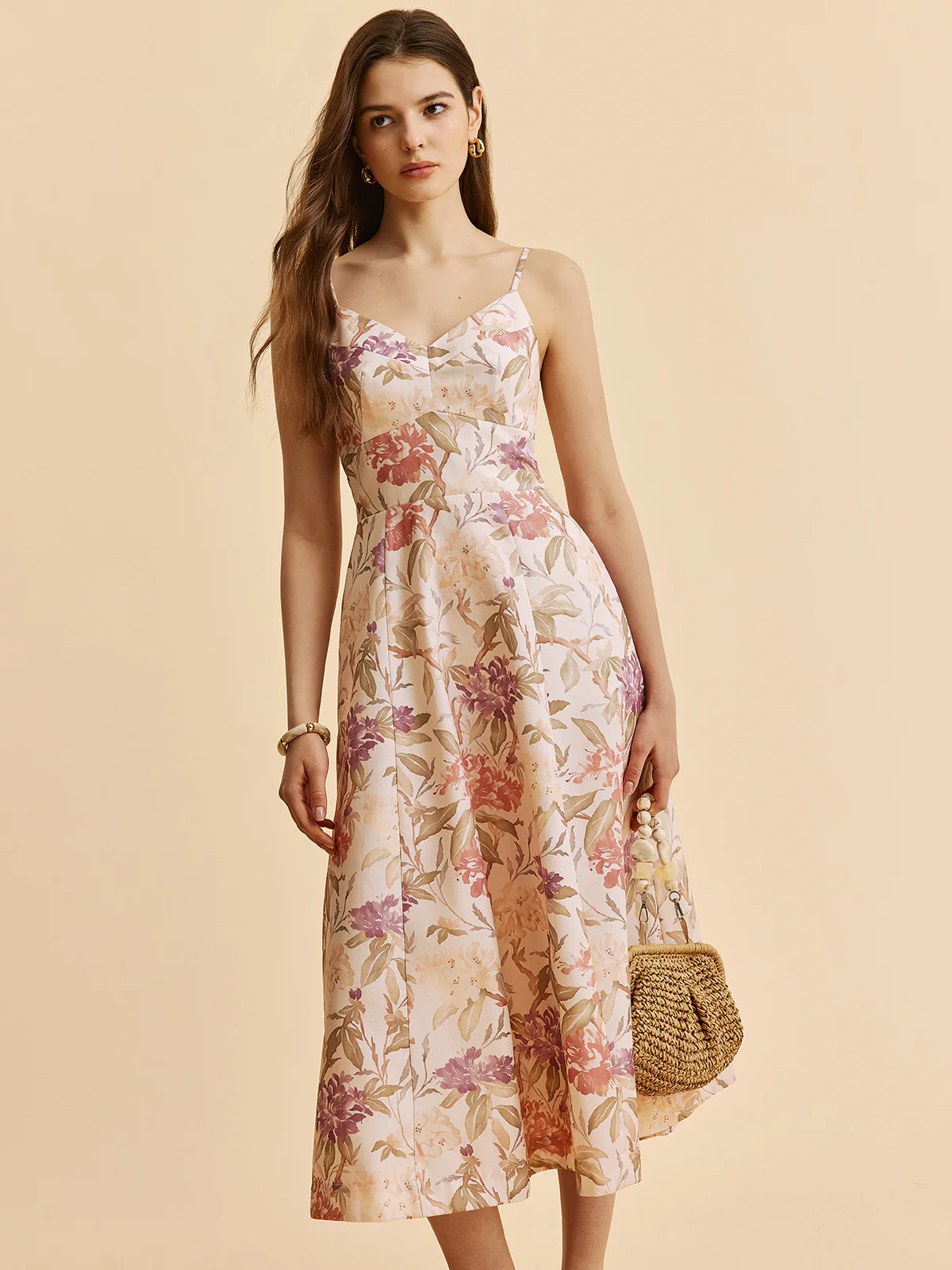 Romantic Floral A-Line V-Neck Cami Dress - Image 4
