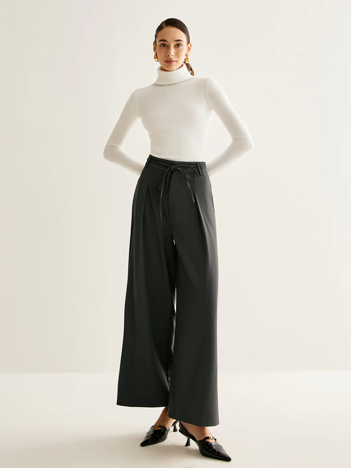Rope Belt Wide-Leg Pants - Image 3