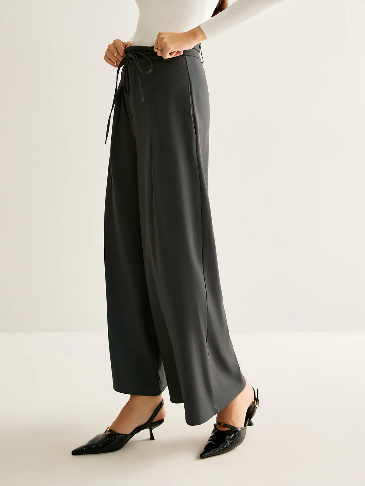 Rope Belt Wide-Leg Pants - Image 5