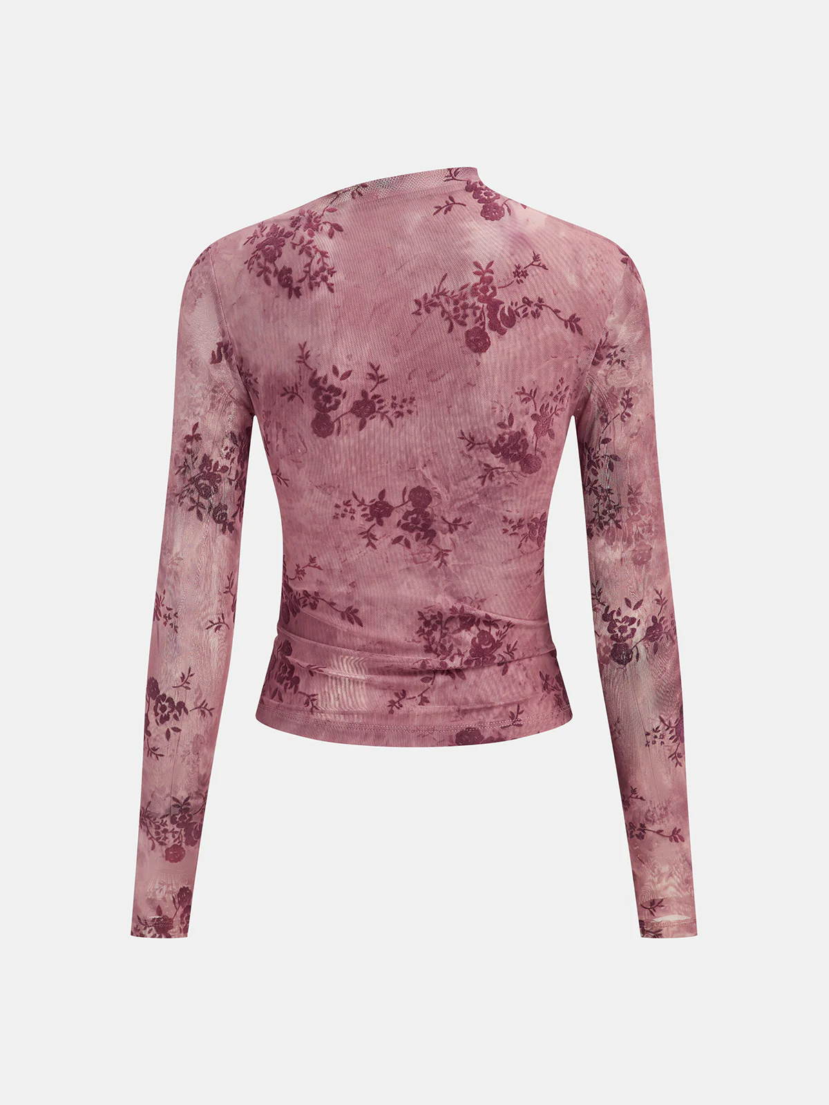 Rose Floral Mesh Ruched Top - Image 4
