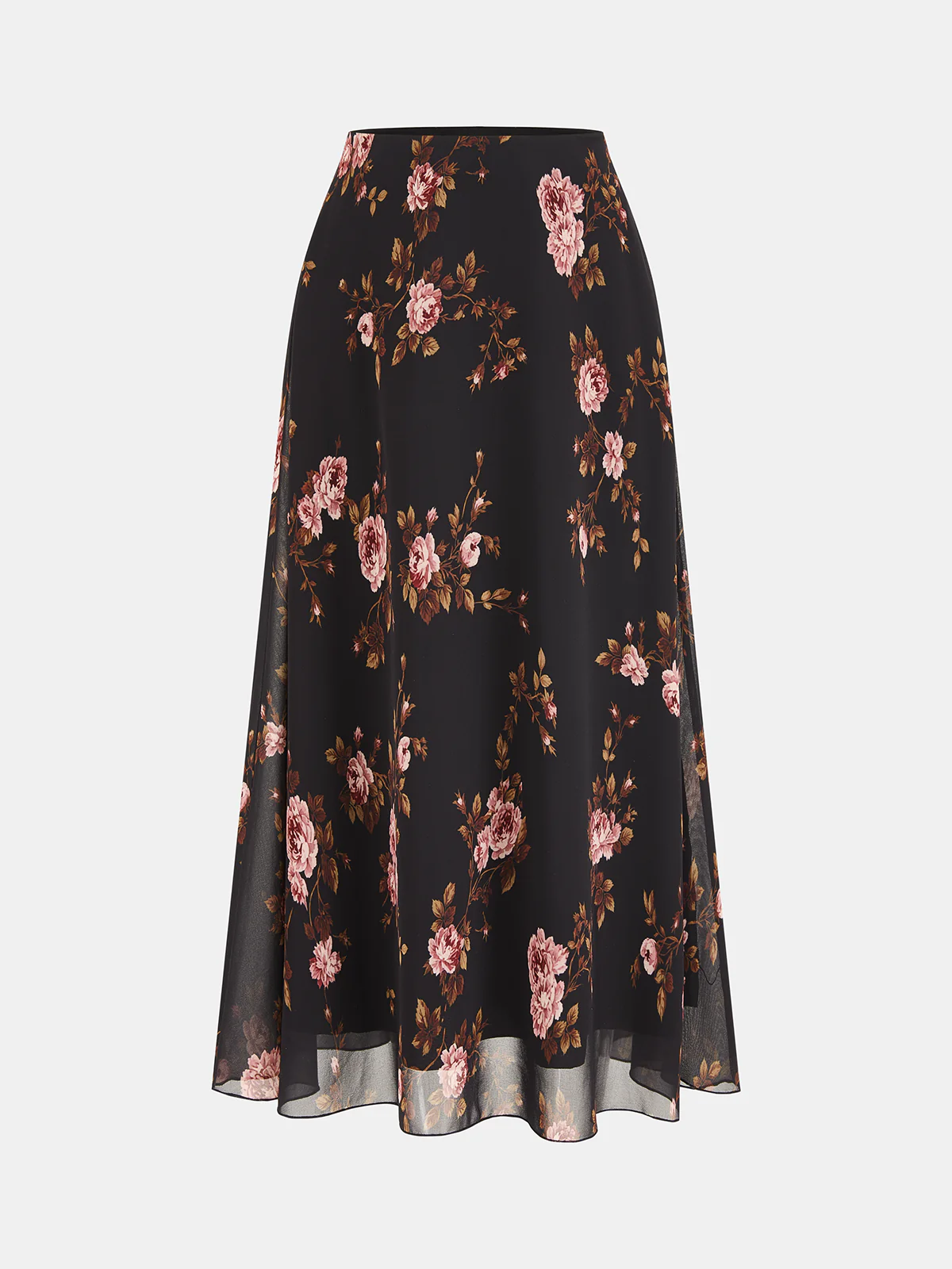 Rose Print Chiffon Maxi Skirt