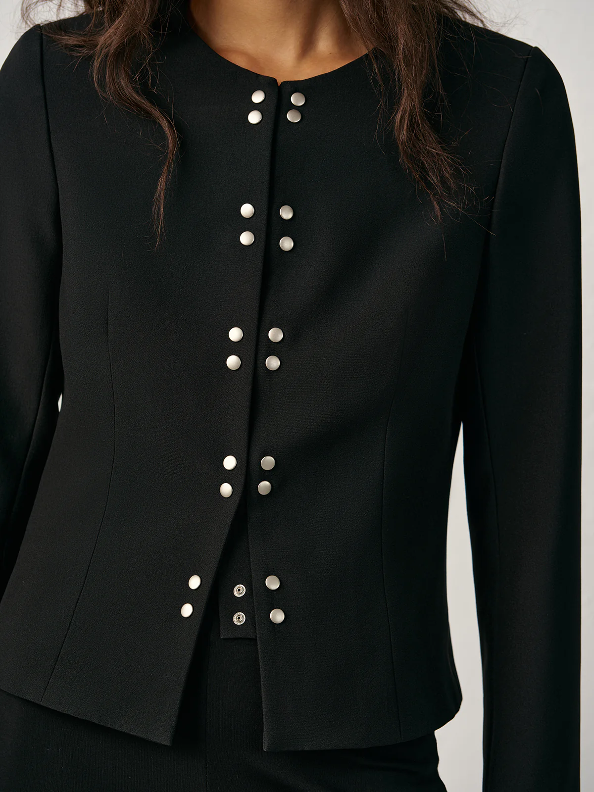 Round Neck Double-Breasted Blazer - Image 5