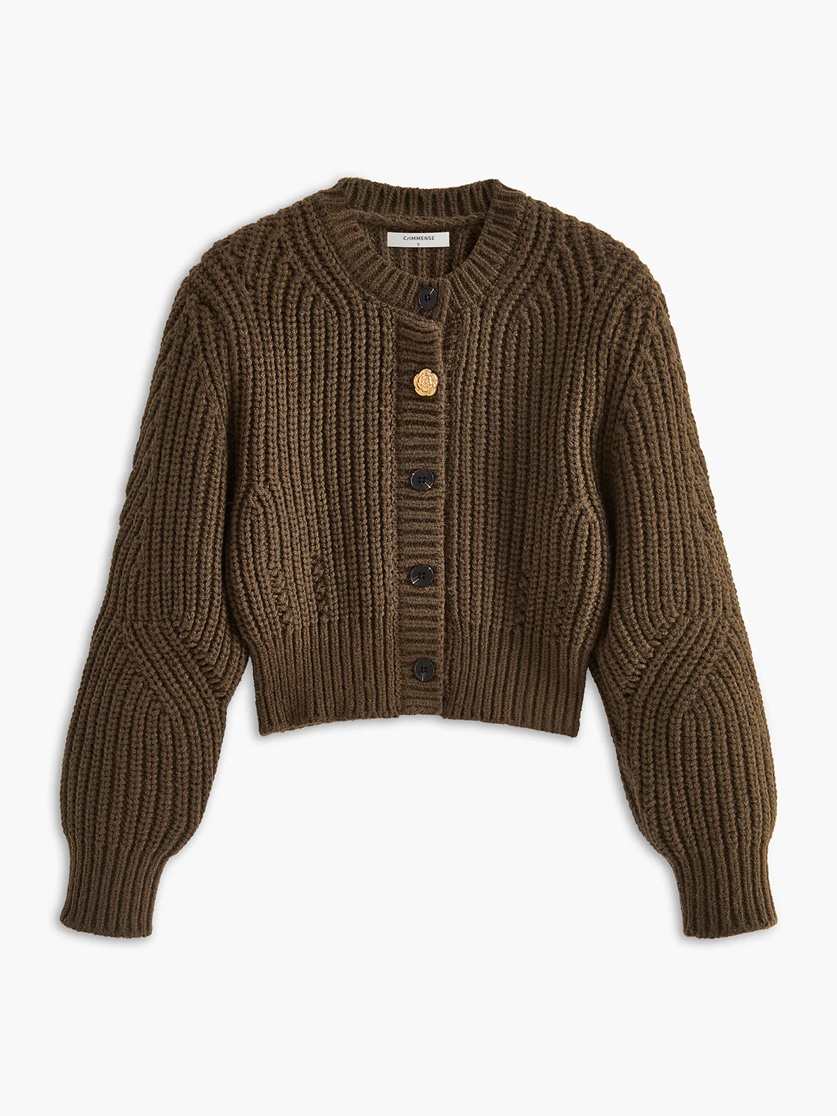 Round Neck Metal-Detail Crop Cardigan
