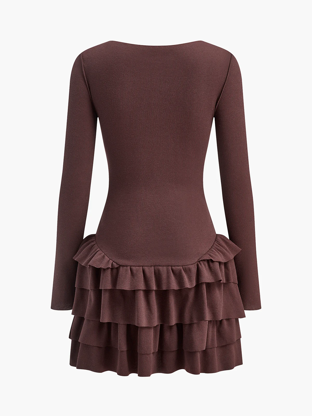 Round Neck Ruffle Slim Knit Dress - Image 2