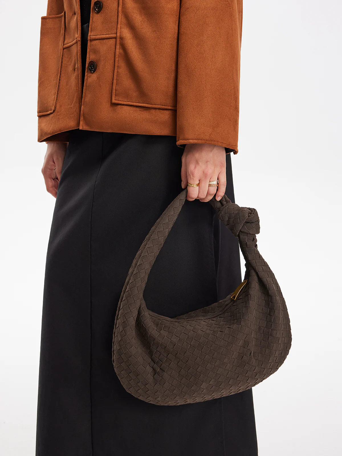 Rounded Woven Knotted Suede Bag - Image 5
